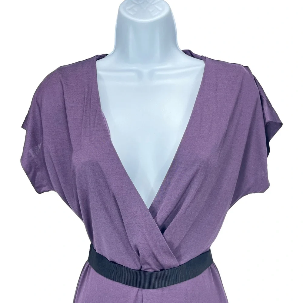 Tory Burch Womens XS 100% Silk Plum Knee Length Flutter Sleeve V Neck Belt Dress